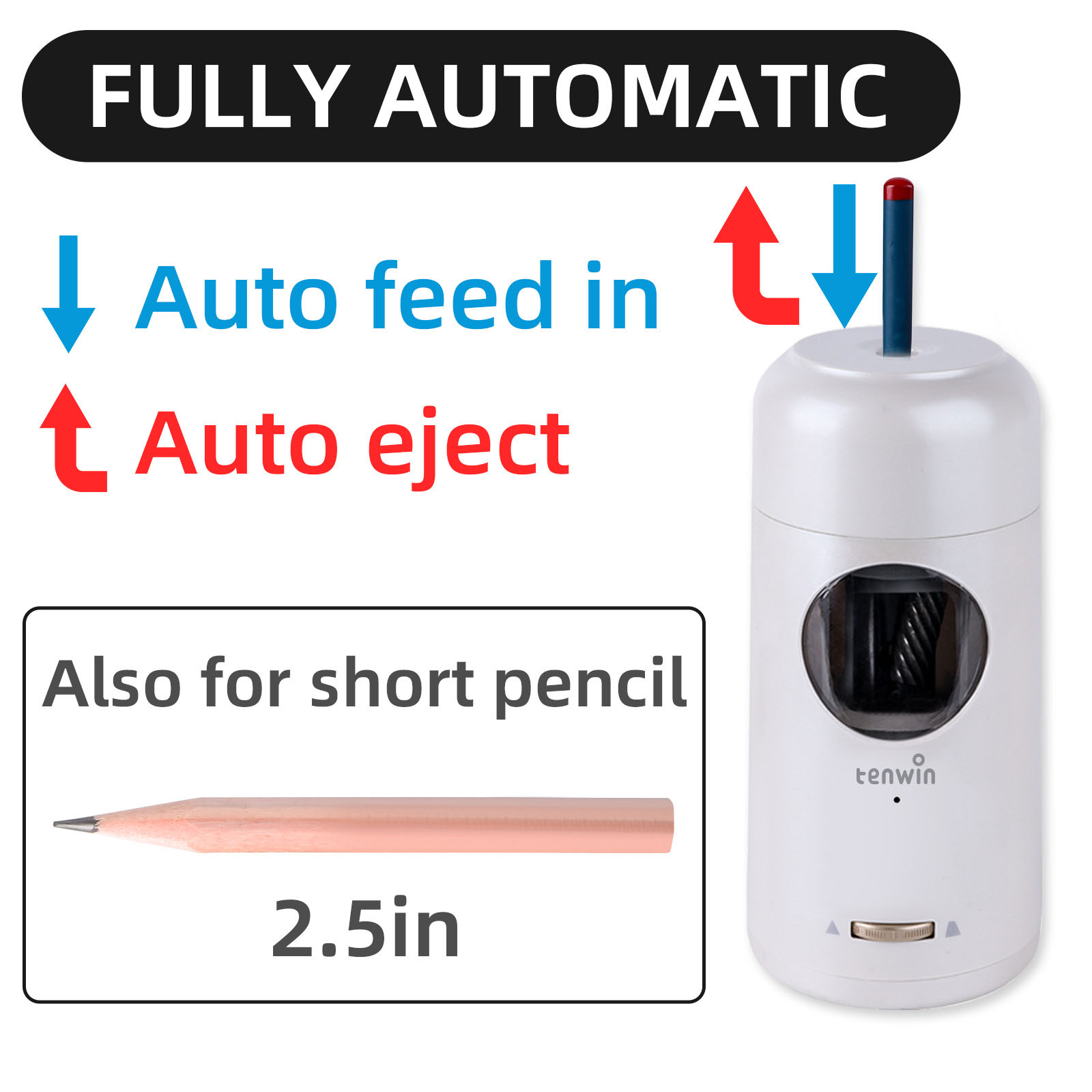 USB Automatic Electric Pencil Sharpener Auto Stop 3 Thickness Adjustable for 7-11.5mm Drawing Pencils ＆ Colored Pencils