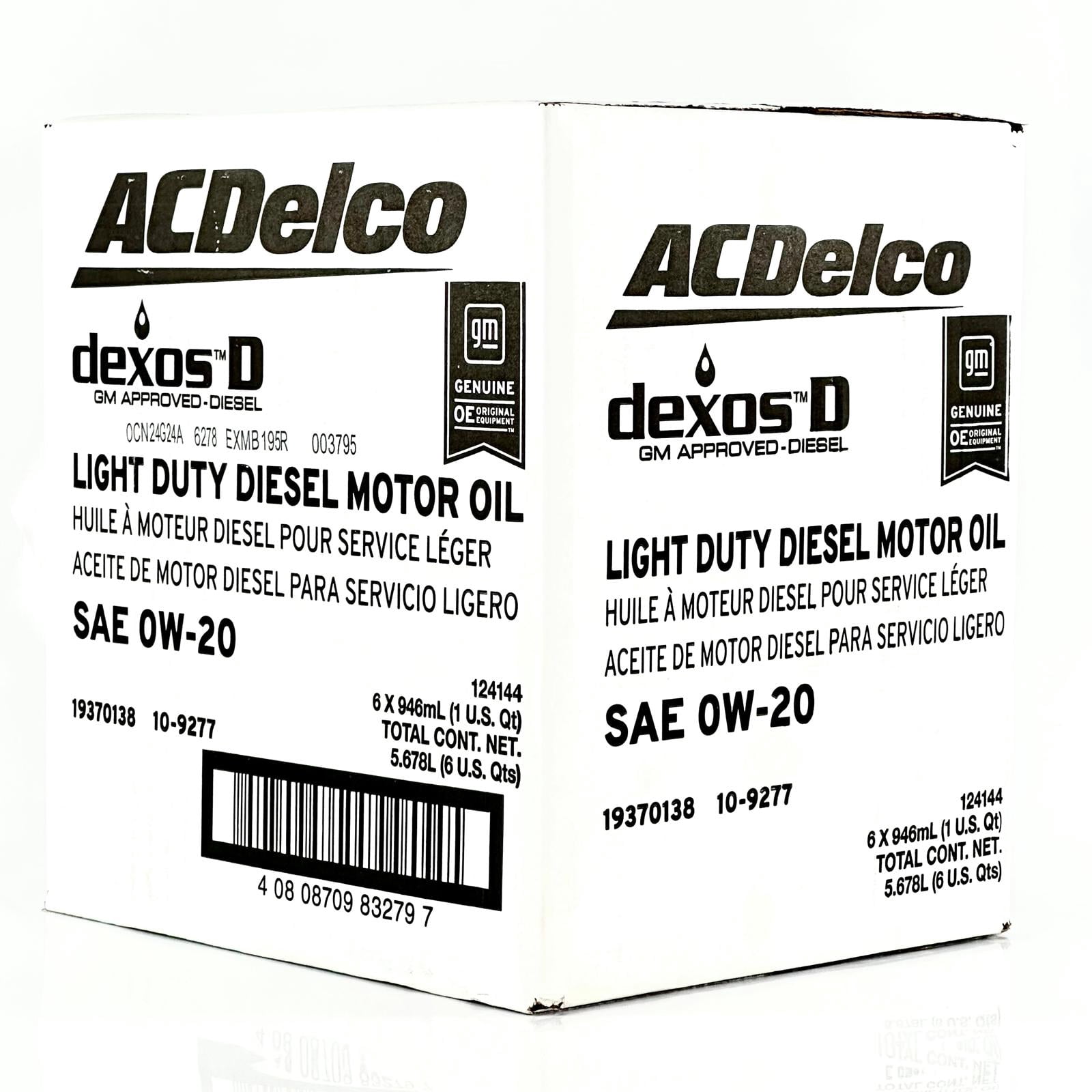 Case of 6 Quarts of ACDelco 0W20 Dexos D Diesel Motor Oil