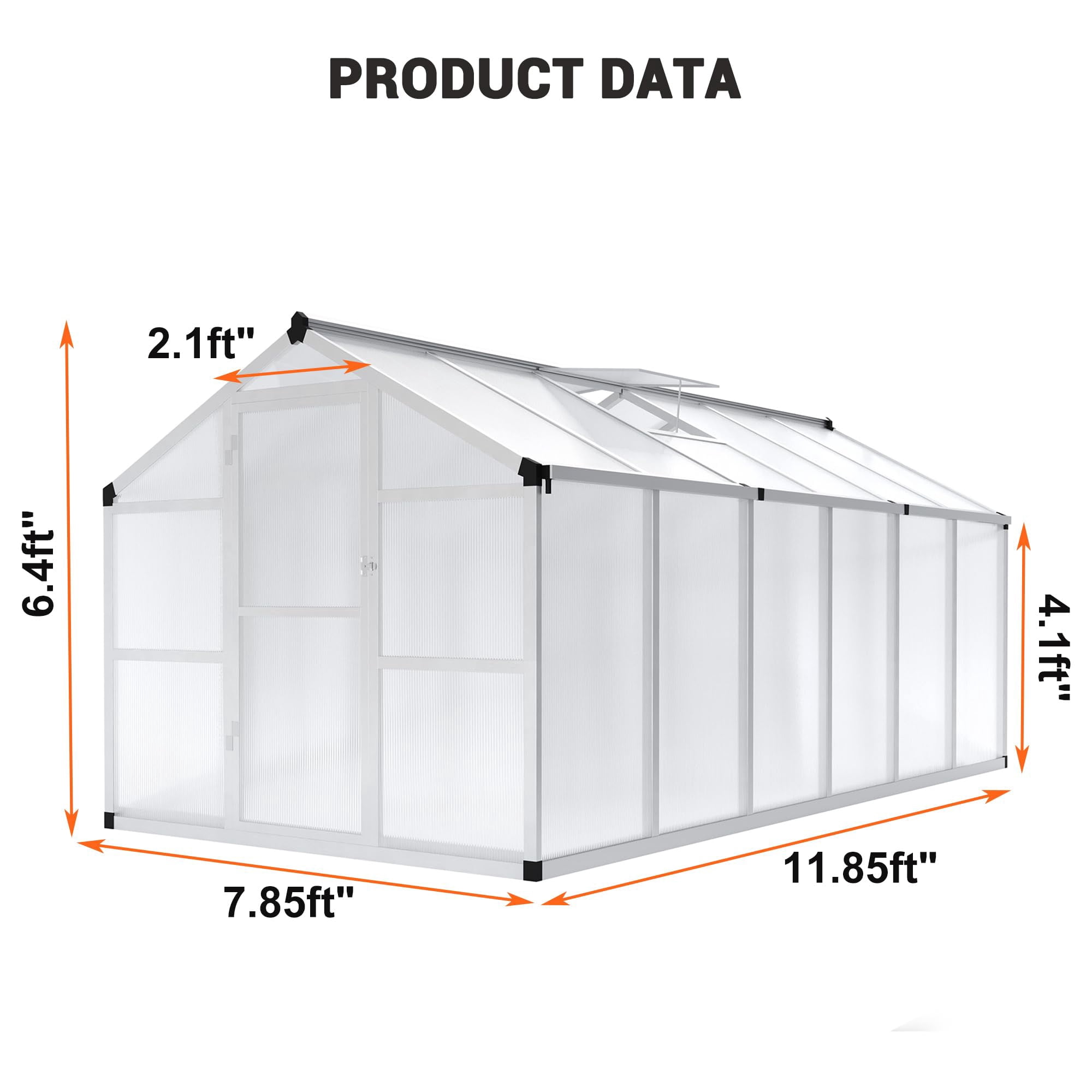 Yeshouse Walk-In 8x12 FT Polycarbonate Greenhouse, Sturdy Aluminum Frame, Swing Door & Vent Windows for Backyard