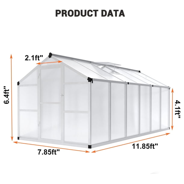 Yeshouse Walk-In 8x12 FT Polycarbonate Greenhouse, Sturdy Aluminum