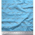 thumbnail image 1 of Soimoi Blue Poly Georgette Fabric Sketch Guitar Musical Instrument Print Sewing Fabric Yard 52 Inch Wide, 1 of 3