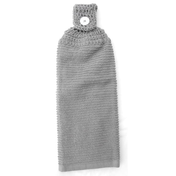 Everyday Solid Gray Terry Cloth Kitchen Towel - Double Thick/Full Crochet TOP Hanging Kitchen Towel