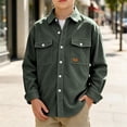 thumbnail image 3 of SERTGUTR Boys Corduroy Shirt Jacket, Button Front Collared Long Sleeve, Chest Flap Pocket Loose Fit Solid Color, Casual Everyday School Fall Winter Shirt Jacket, 3 of 7