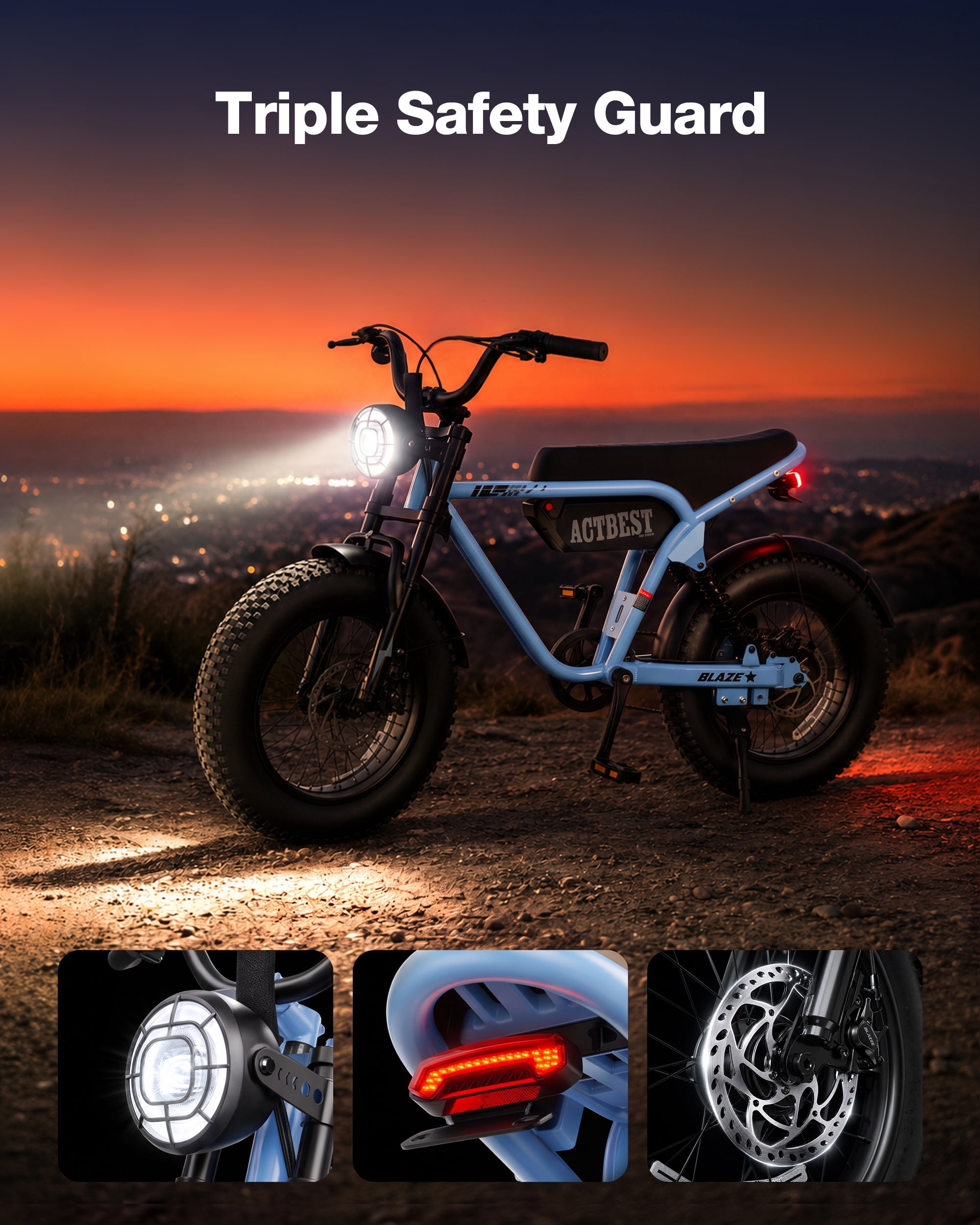 ACTBEST Blaze Electric Bike, 16"x4.0" Fat Tire Ebikes for Adults, 750W Peak 25 MPH Electric Mountain Bike, 48V 10.4 AH Battery, 7-Speed E-Bike with Free Lock