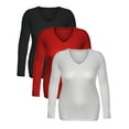 Essential Basic Women's Junior and Plus Size Vneck Tshirt Long Sleeves