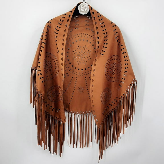 Hauaitttt Women Loose Suede Fringes Open Cape Poncho Scarf with Punch Pattern Graceful Fringes Dropshipping Shawl Knit Shawl Scarf Wrap Shawl for Women Women Scarf Cloak for Women Scarf Blanket Wrap
