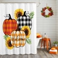 thumbnail image 2 of Shower Curtain 54"W x 78"L Thanksgiving Pumpkins Sunflowers Plaid Fabric Shower Curtains Set with Hooks Water Repellent Bathroom Curtains Machine Washable Bathroom Accessories, 2 of 6