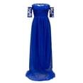thumbnail image 4 of WTXUE Uniform Dresses, Evening Gown Sleeveless Vestidos Casuales Para Mujer Crew Neck, Ladies Color Lace Strappy Dress Solid Maxi Tulle Skirts Cold Shoulder Women, Blue Size S, 4 of 4