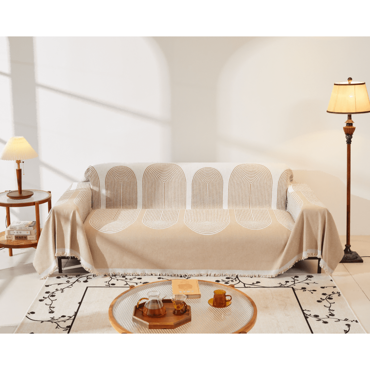 NAYOROOM Artistic Beige Sofa Cover，Couch Cover Protector Slipcover Sofa Towel Furniture Cover for Living Room（71"x 134" X-Large）