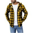 thumbnail image 2 of Mens Plaid Hooded Jacket Full Zip up Fall Lightweight Outwear Long Sleeve Casual Outdoor Active Checkered Coat New Winter Jackets for Men Lightweight Yellow L, 2 of 6