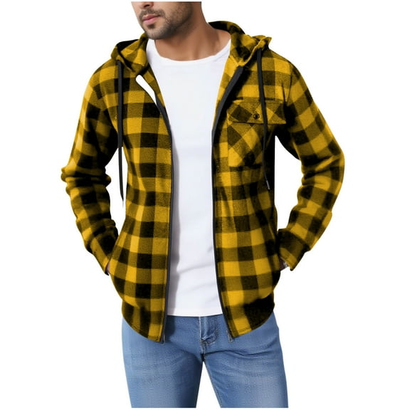 Men's Flannel Hoodie Shirts Casual Button Down Plaid Shirt Jackets for Men Long Sleeve Stylish Hooded with Pockets Big and Tall