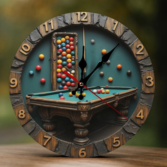 Wall Clock Decorative - Vintage Colorful Billiards Print 2D Vintage Wall Clocks Battery Operated Silent Non-Ticking for Bedroom, Living Room, Kitchen, Office, Classroom, 10 Inch