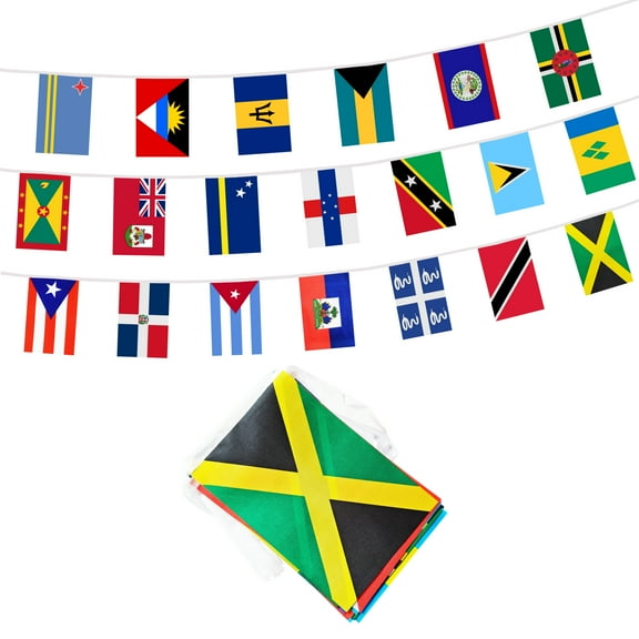 Caribbean 20 Countries Banner Flag String, 20 International Country Mini Flag Small Banner for Classroom, Party, Shops and Bars Decorations, Outdoor Decorations, Indoor Decorations