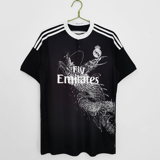 Camiseta Clásica De Fútbol Negra De Verano Del Real Madrid 14/15, Segunda Equipación, Manga CortaM