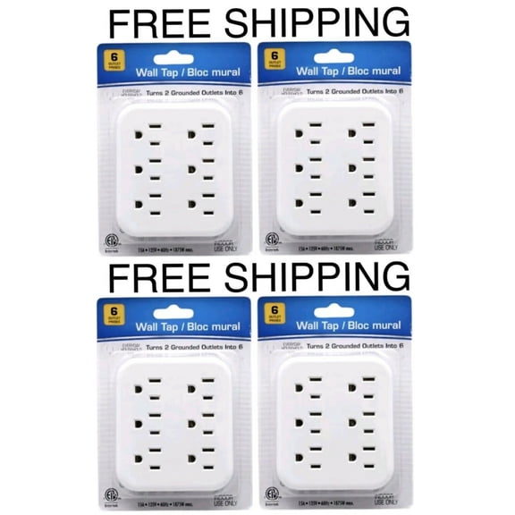 6-PACK White 6 Outlet Wall Outlet Adapters Multi Plug Power Splitters Electrical