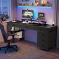 thumbnail image 4 of Amadwell 54" Desk with Drawers & Storage, Office Desk with Reversible Shelves, Gaming Computer Desk, Black, 4 of 9