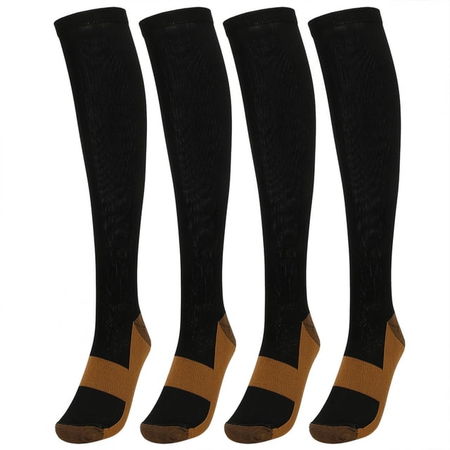 Super Durability Sport Compression Stockings, Ankle Protection Stockings, Comfortable Wear Sport Unisex For Outdoor Home Copper Fibre Knee-High Stockings Black S/M