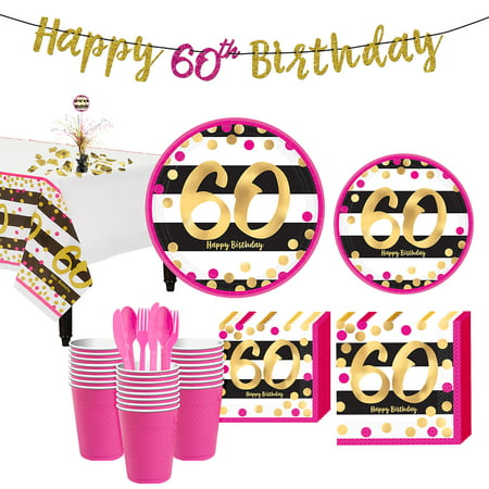 Pink and Gold 60th  Birthday  Party  Supplies  for 32 Guests 