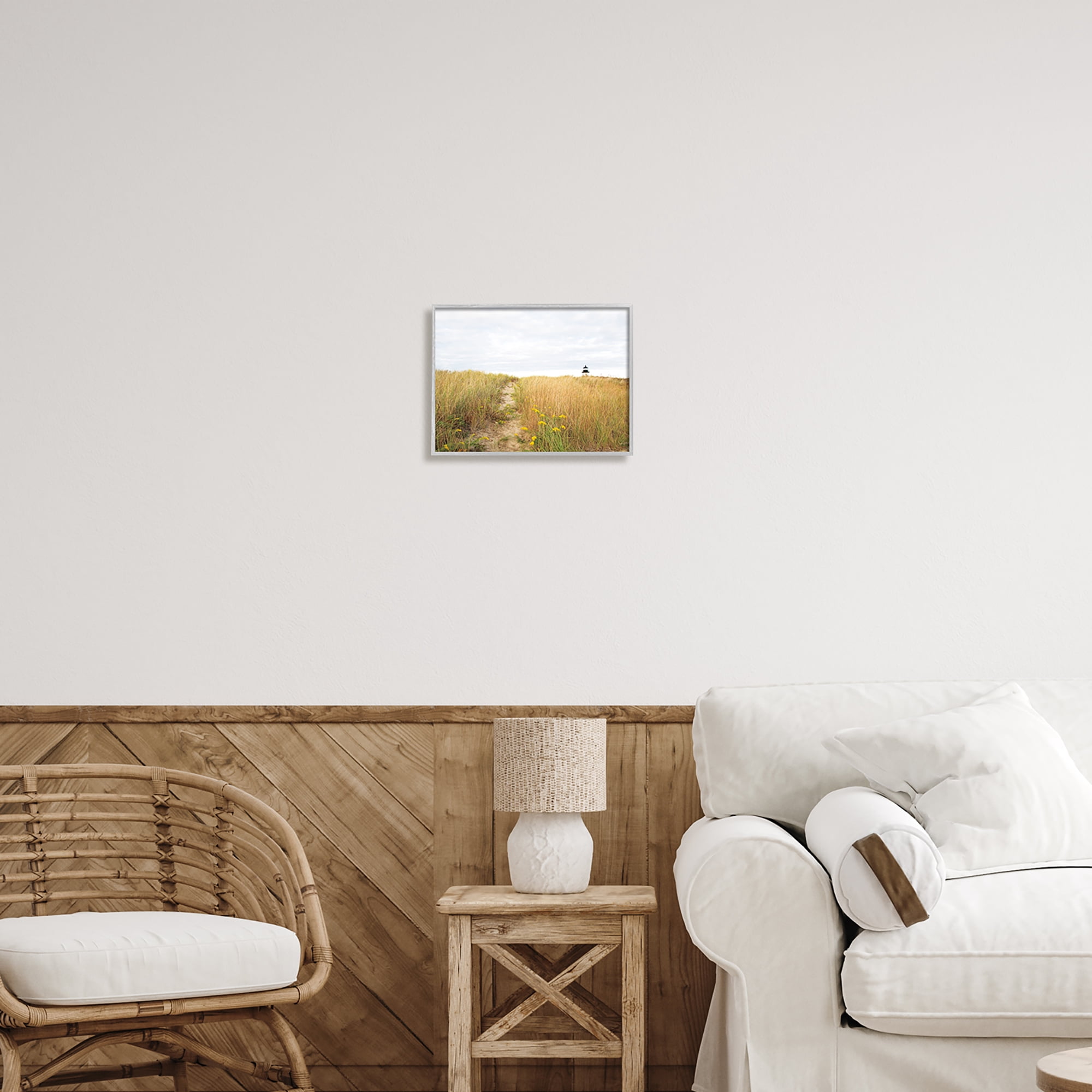Stupell Industries Lighthouse Grassland Scenery Nature Photography Gray Framed Art Print Wall Art, 14 x 11