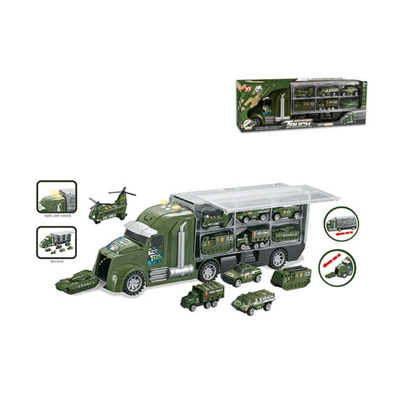 Truck Toy Set with Sounds and Lights 16 in 1 Military Mission, Mini Vehicles in Carrier Truck, Play Army Rescue Vehicle Toy, Birthday Gifts for Over 3 Years Olds.