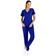 thumbnail image 1 of Minty Mint, Women's, Solid Stretch Medical Uniform Scrub Set V Neck Top Cargo Tapered Jogger Pants, Royal Blue, XS, 1 of 5