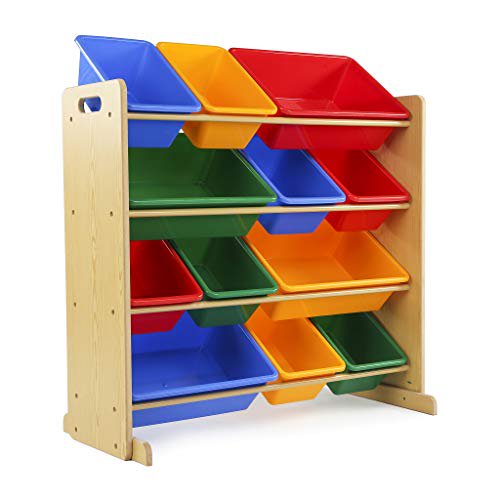 Tot Tutors Organisateur de Rangement pour Jouets pour Enfants avec 12 Bacs en Plastique, Naturel/primaire (Collection Primaire)