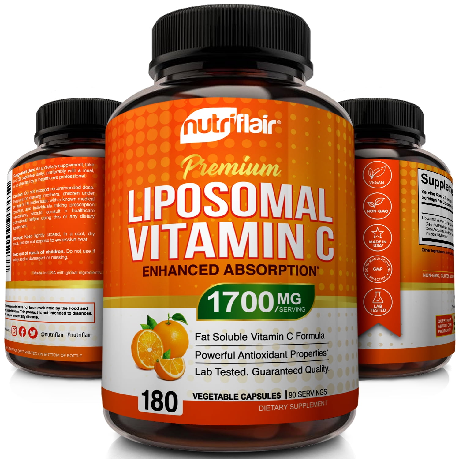 NutriFlair Liposomal Vitamin C Vegan Immune Support Supplement 180 Vegetable Capsules