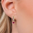 thumbnail image 3 of Gem Stone King 925 Silver and 10K Yellow Gold Red Created Ruby and White Lab Grown Diamond Dangle Earrings for Women | 0.65 Cttw | Gemstone July Birthstone | Heart Shape 4MM, 3 of 6
