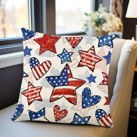 Fiudx Funda de Almohada Del Día de La Independencia, Funda de Algodón con Diseño Patriótico, Desmontable y Fácil de Limpiar, Cojín Multifuncional para Sofá, Ideal para Reuniones Familiares y Acampada