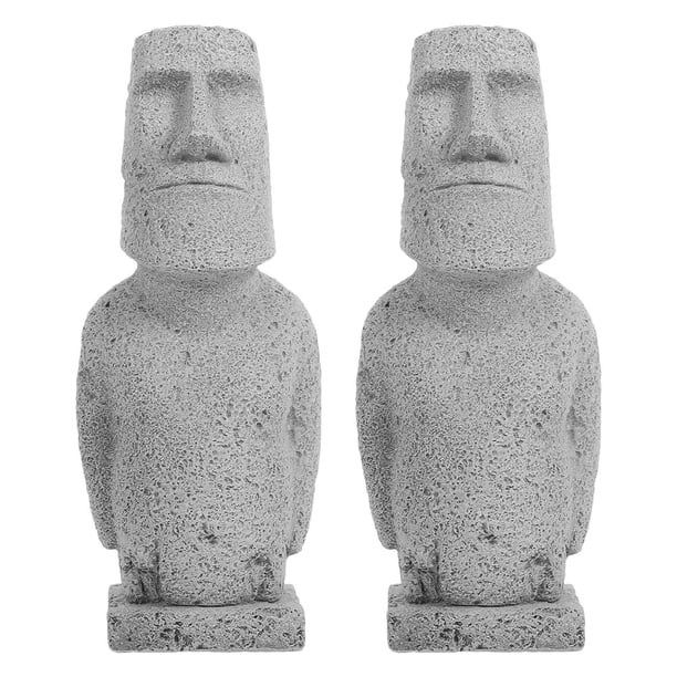ColoMX Estatua de Isla de Pascua, figura de cabeza de Moai para decoración de escritorio y estantería de jardín, escultura facial abstracta para decoración de mesa, 2 uds.