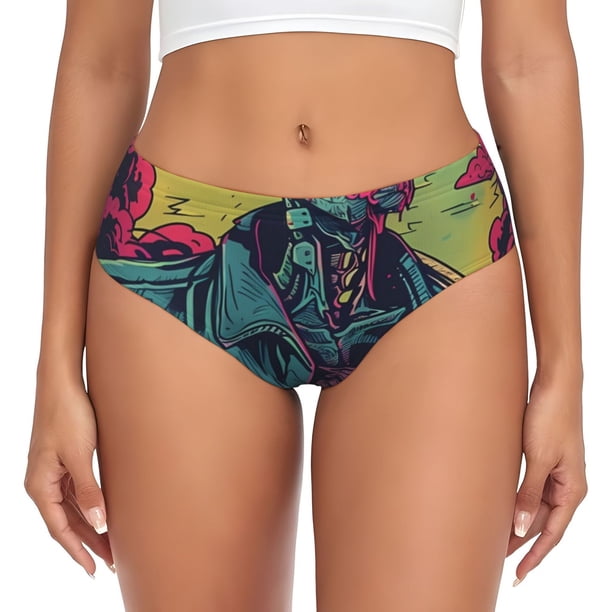 Balery Neon Zombie Skull Ropa Interior de Algodón para Mujer con Dibujo – Braguitas Cómodas y Elásticas, Estilo Clásico-Medium