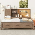 thumbnail image 2 of Twin Size Daybed with Storage, Wood Day Bed Frame with Shelves Headboard and 3 Drawers, Wooden Sofa Bed for Living Room Bedroom, No Box Spring Need, Wood color, 2 of 9