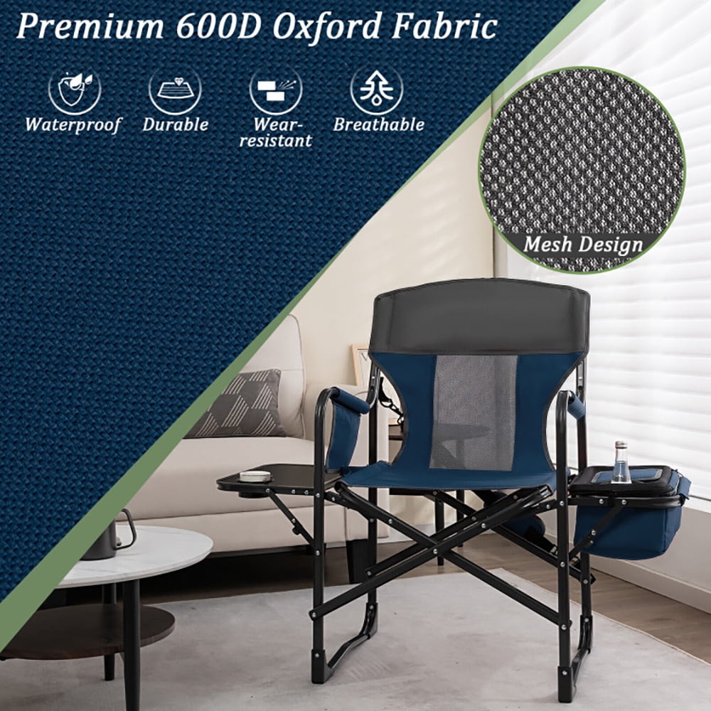 Aimee Lii Folding Camping Directors Chair with Cooler Bag and Side Table, Portable Chairs for Adults, Comfy Outdoor Chair, Blue