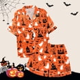 thumbnail image 5 of oqasdz Womens Halloween Pajamas Ghost Pumpkin Printed Silk Short Sleeve Button Down 2 Piece Loungewear Set Sleepwear, 2X, 5 of 7