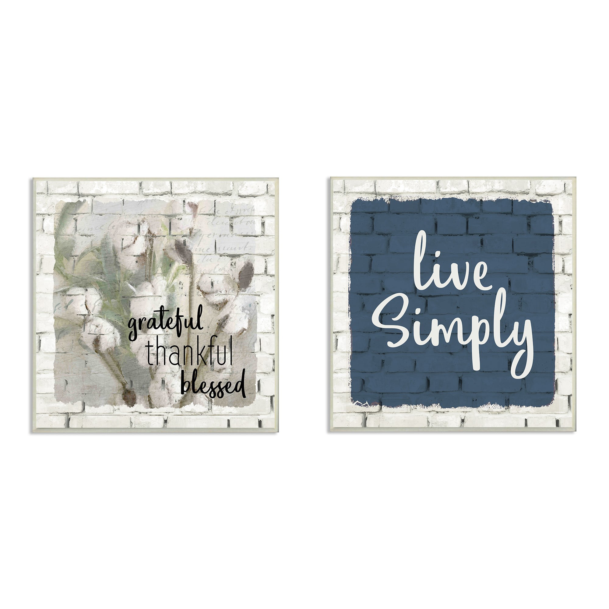 Stupell Industries Love and Live Simply Farm House Windmill White Brick Look Wall Plaque 2pc Each 12 x 12 Multi-Color