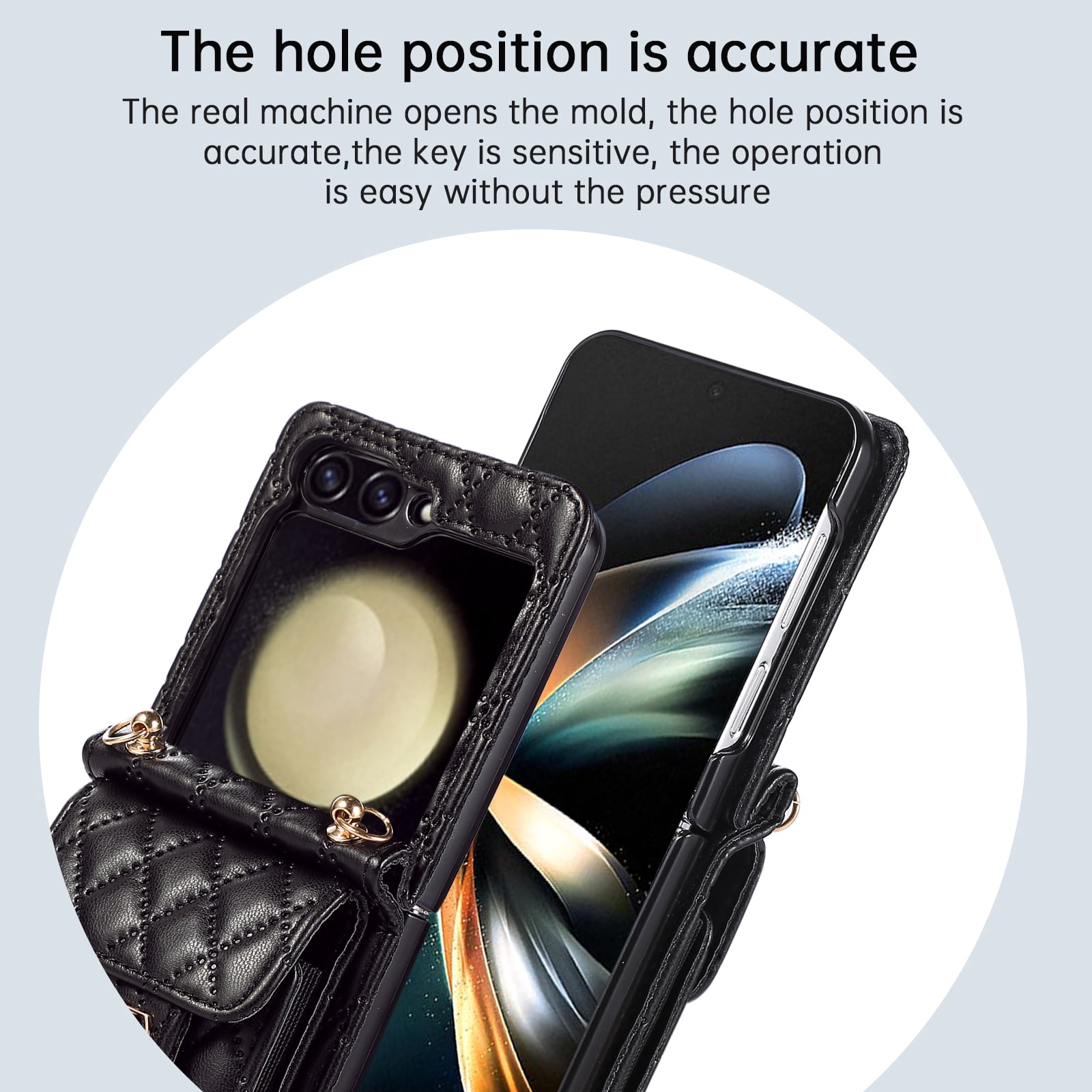 Decase For Samsung Galaxy Z Flip 5 5G Leather Wallet Case, PU Leather Shockproof Case with Crossbody Strap, Back Built in Stand Wallet Credit Card Holder Slots Phone Cover,Black