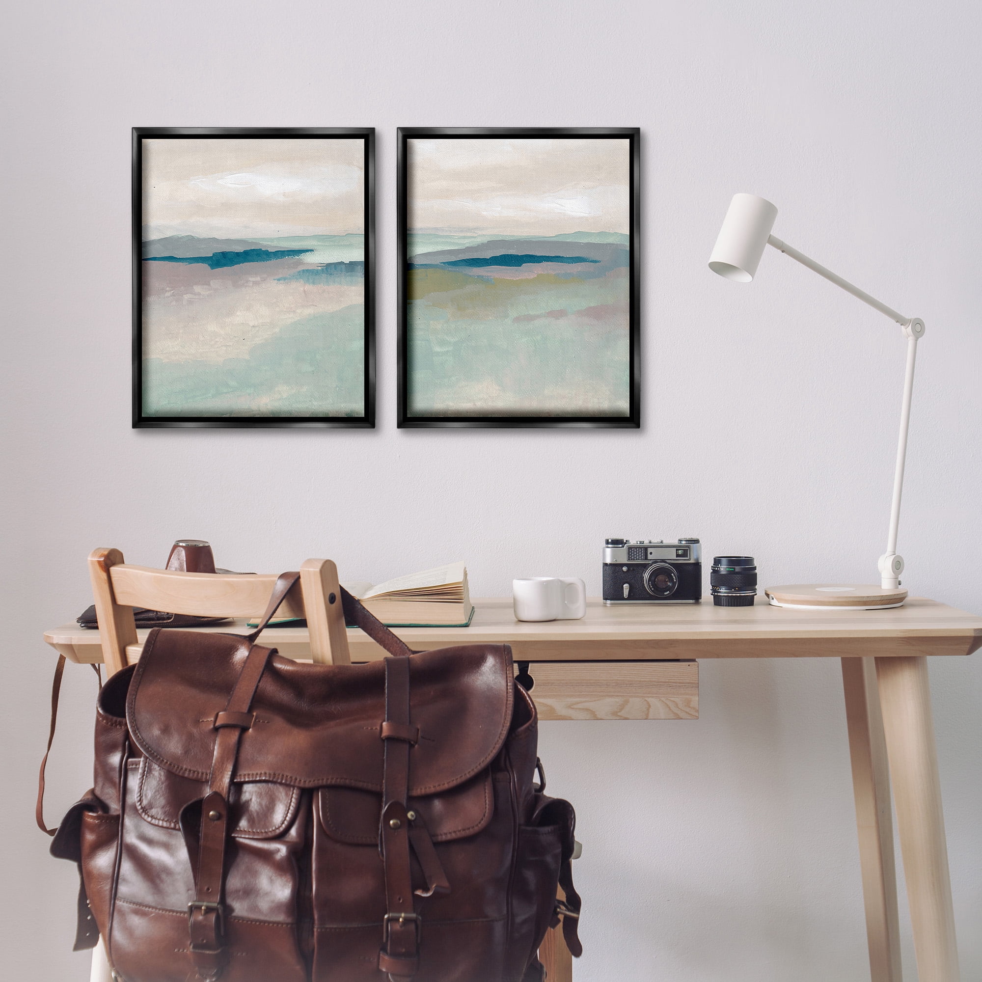 Stupell Industries Soft Abstract Terrain Landscape Painting Black Floater Framed Canvas Art Print Wall Art, 17 x 21, Set of 2