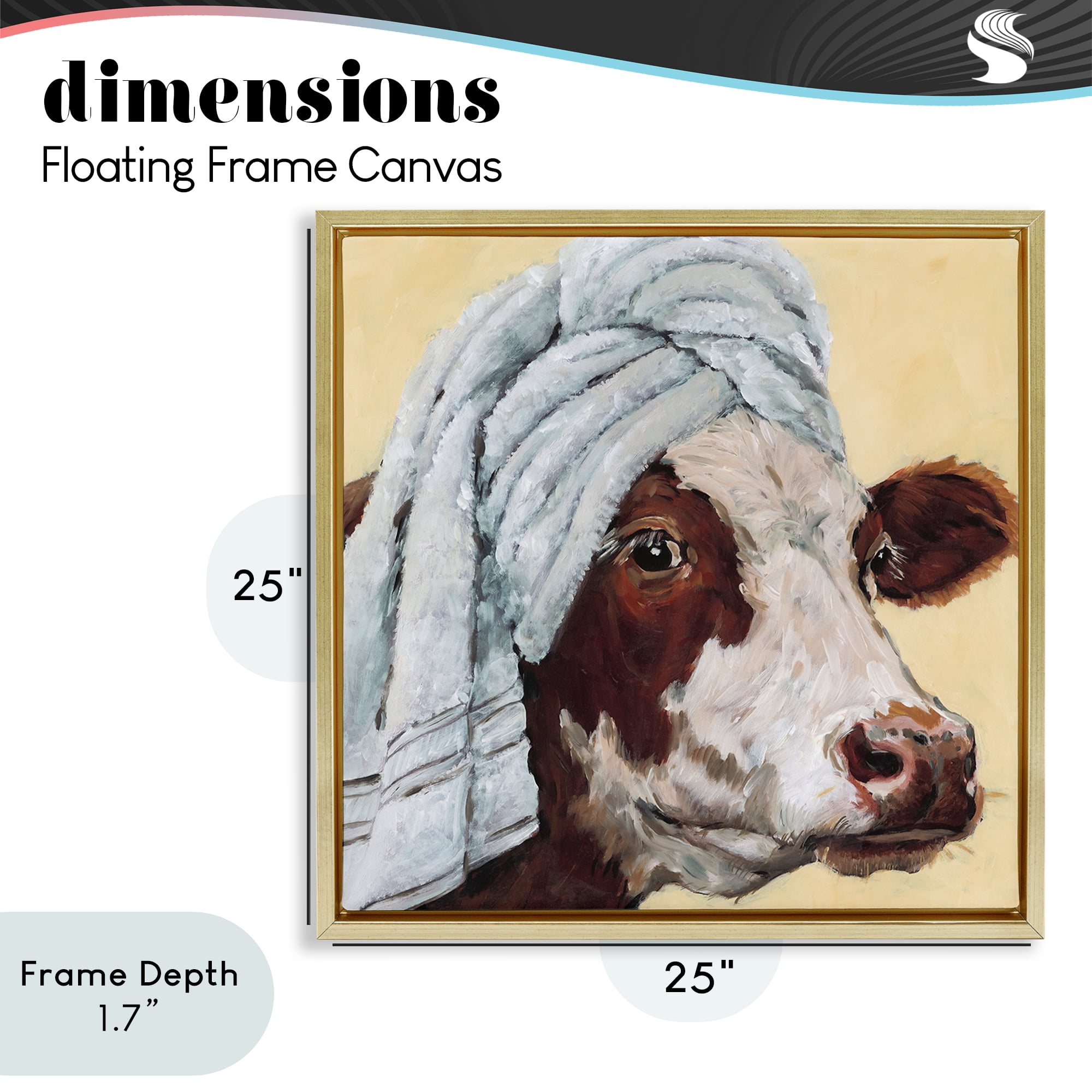 Stupell Industries Cow Spa with Towel Gold Framed Floater Canvas Wall Art, design by Studio Bautista