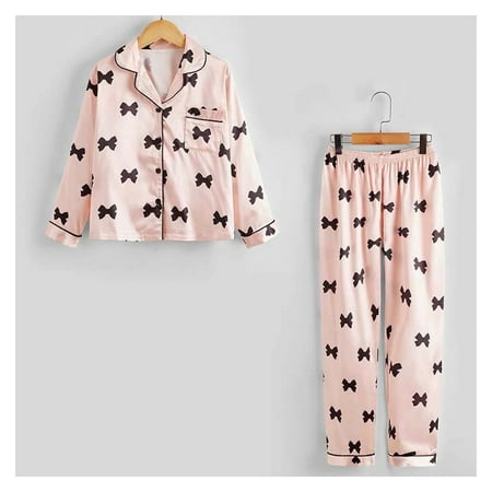 

Pajamas Kid Girls Pjs Set Silk Satin Long Sleeve 2 Piece Clasic Sleepwear for 5-10 Years Todder