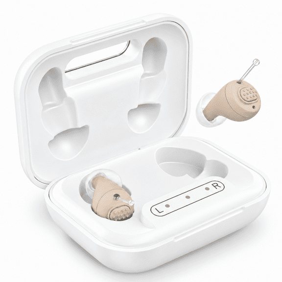 iadr Fit In-Ear Rechargeable OTC Hearing Aids for Seniors – Upgraded Ergonomic Design for All-Day Comfort, Noise Cancellation, 3-Size Soft Tips, Magnetic Charging Case, Beige