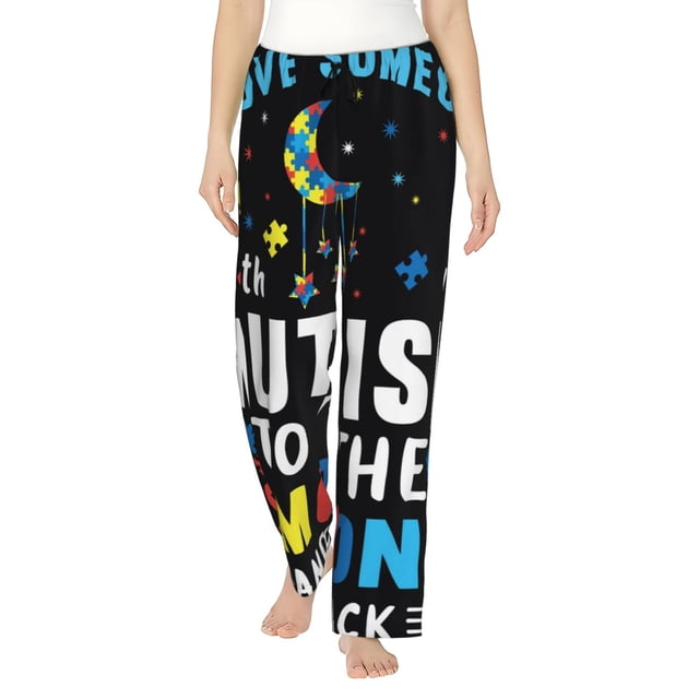 Balery I Love With Autism To The Moon And Back Pantalones de pijama para mujer, pijamas ultraligeros, pantalones de estar por casa-Small