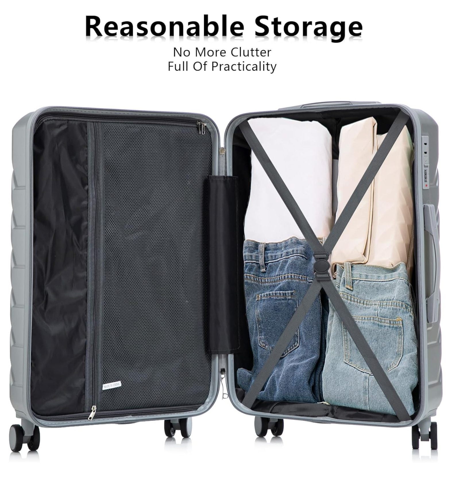 Hardshell Luggage, Lightweight Suitcase with Spinner Wheels, Silver