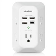 USB Wall Charger Surge Protector 5 Outlet Extender with 4 USB Charging Ports ( 1 USB C Outlet) 3 Sided 1800J Power Strip Multi Plug Outlets Wall Adapter Spaced for Home Travel Office ETL L