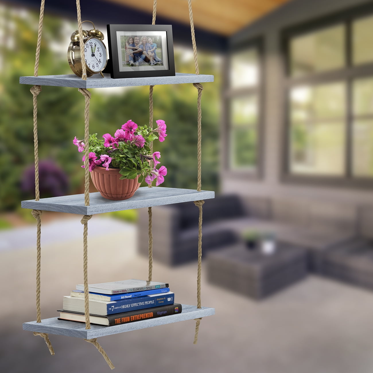 LIANTRAL Hanging Shelves 3 Tier Tiered Wood Shelves Rack Rope Shelf