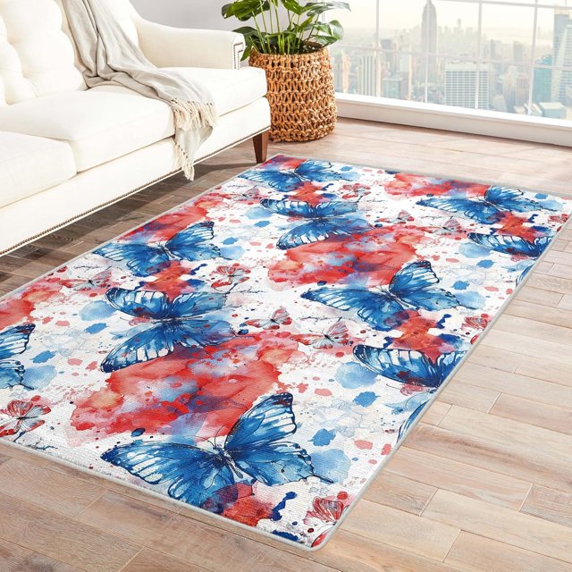Butterfly Rugs for Living Room Bedroom - Colorful Rug 3x5 - Butterflies Carpet for Home Decor - Washable Non Slip Patterned Indoor Small Area Rug - Soft & Low Pile (ZK&777)