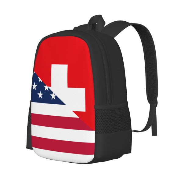 Vsdgher USA Switzerland Print Backpack for Women Men School Bookbag with Laptop Compartment for College Work Travel, Simple Fashion Casual Daypack, Fit 15" Laptop