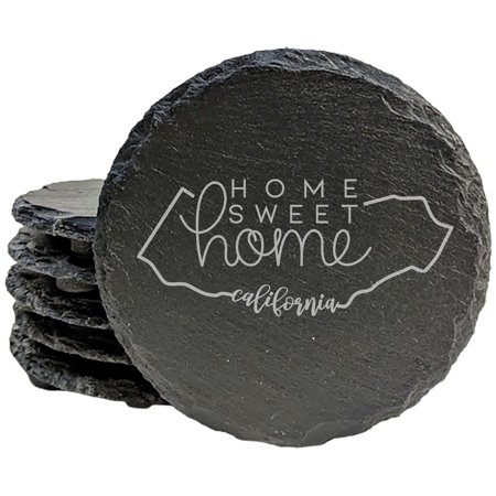

Coasters Set of 8 Round 4 with California Home Sweet Home Design Perfect for Holidays Birthdays Housewarming Gifts Made in Natural Chipped Edge Rubber Feet