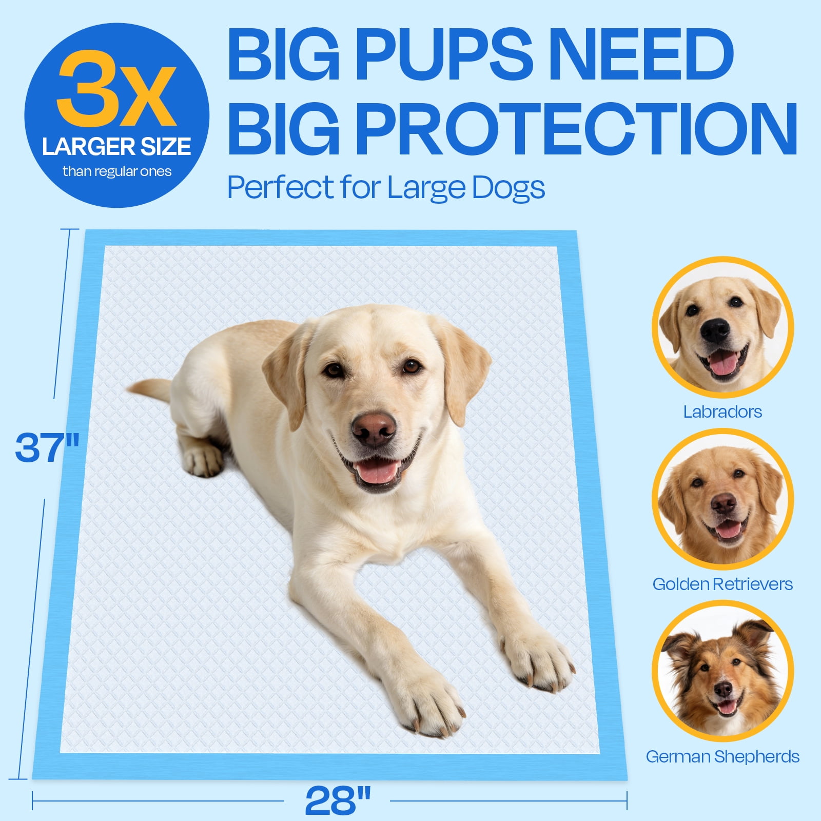 PETRIBE 50-Pack Extra Large Dog Pads, 37" x 28" XL Puppy Pads for Dogs Super Absorbent Puppy Training Pads with Leak-Proof Backing for Dogs