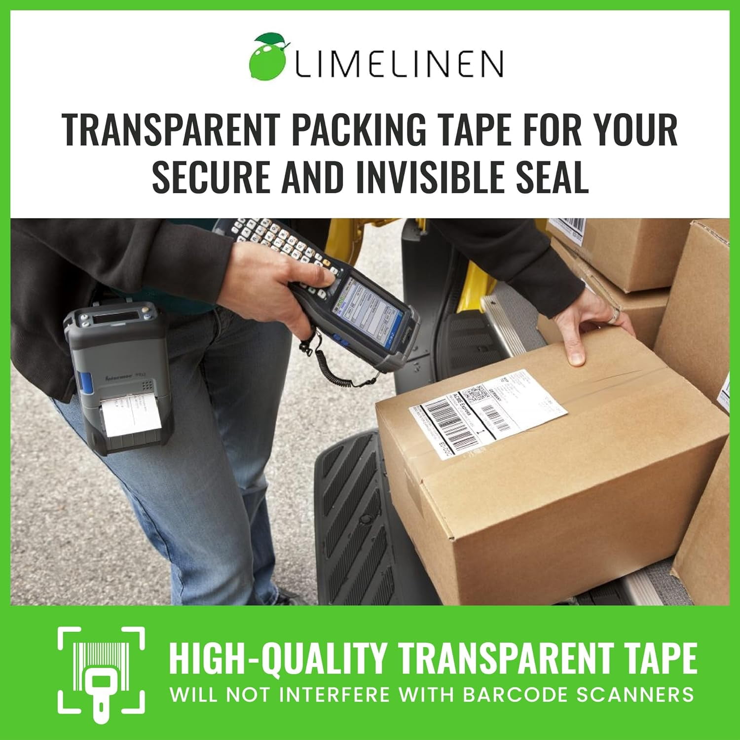 LIMELINEN Packing Tape for Moving, Packaging, Shipping - Clear - Heavy Duty Sealing Adhesive - 1.8 inch Wide, 2.7mil Thick, 65 Yards x 72 Rolls (4,680 Total Yards)