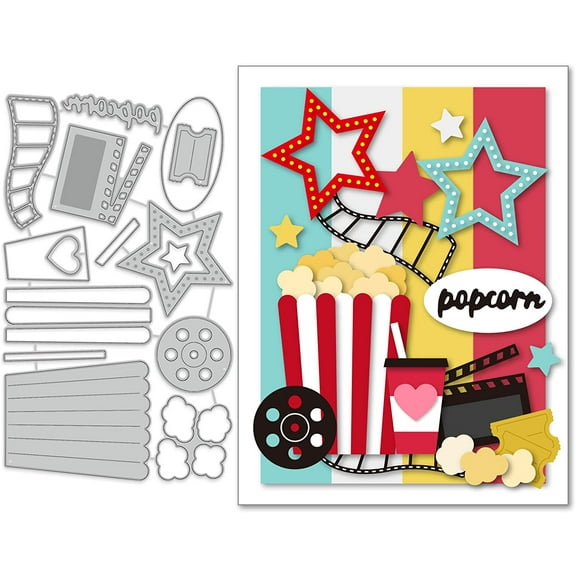 1Sheet Metal Movie Viewing Cut Dies Popcorn and Film Roll Embossing Template Cola and Die Cuts for Card Scrapbooking for Card DIY Craft DIY